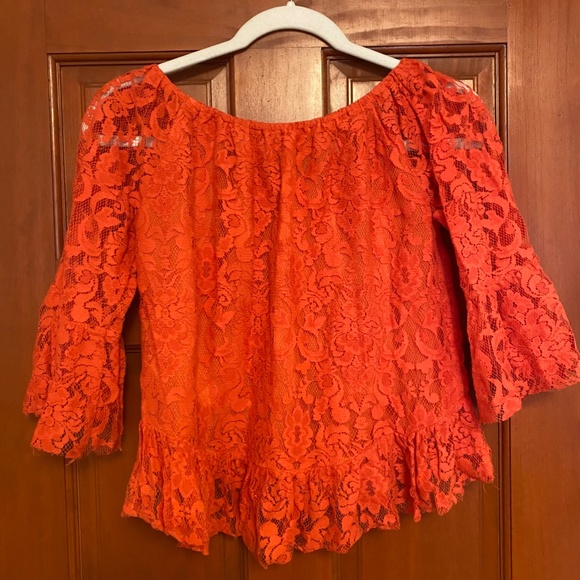 MUSTARD SEED lace odd the shoulder ruffle top - Picture 2 of 2